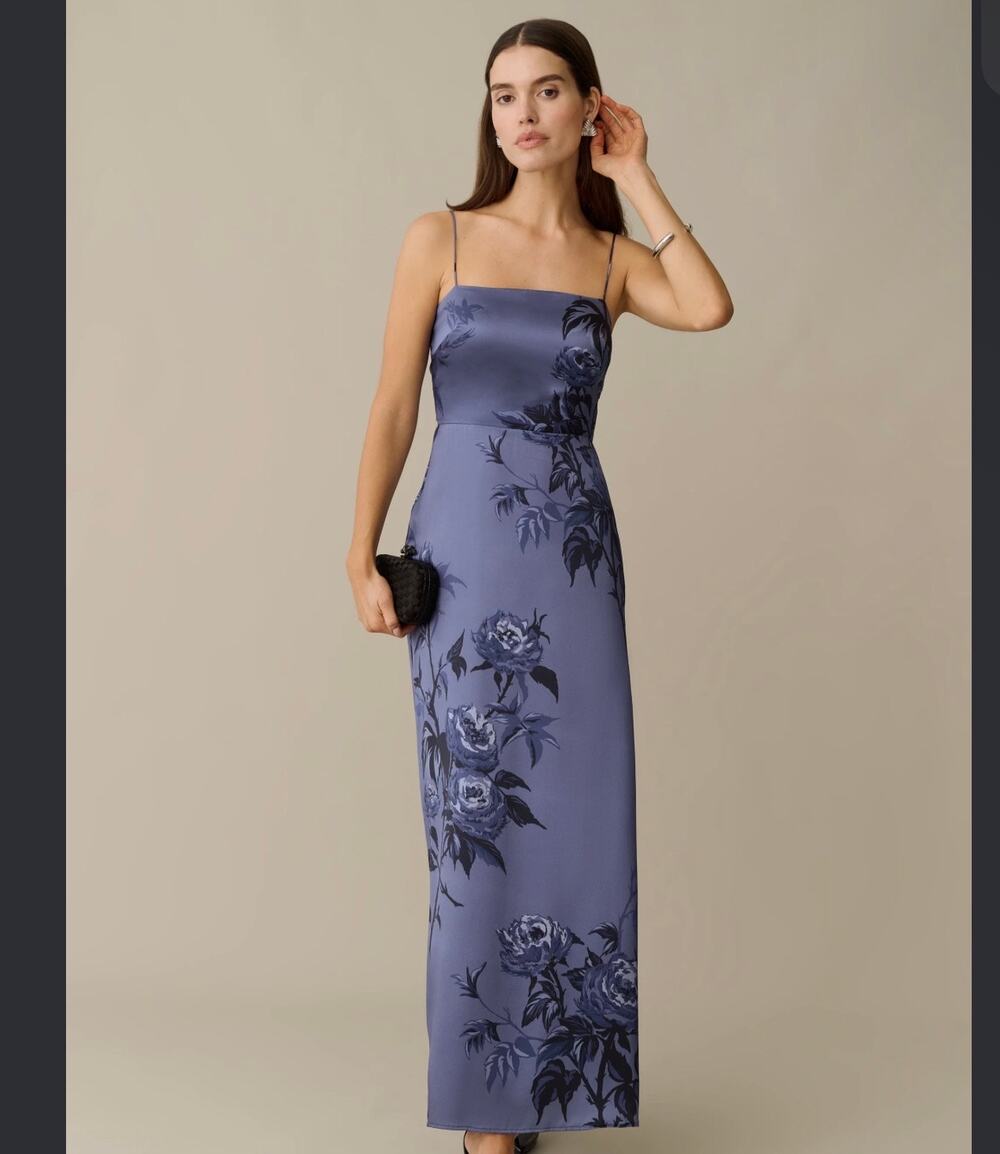 New Few Moda Kourt Selena silk blue floral dress $422 sz 4